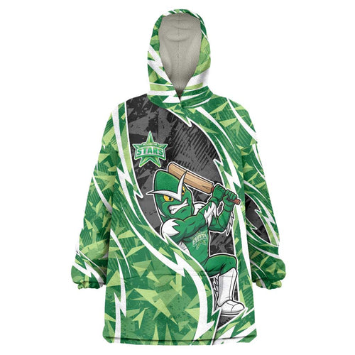 Melbourne Stars Wearable Blanket Hoodie Flaming Lightning Storm Geometric Sports Mascot Art