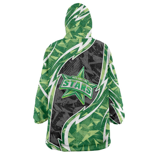 Melbourne Stars Wearable Blanket Hoodie Flaming Lightning Storm Geometric Sports Mascot Art