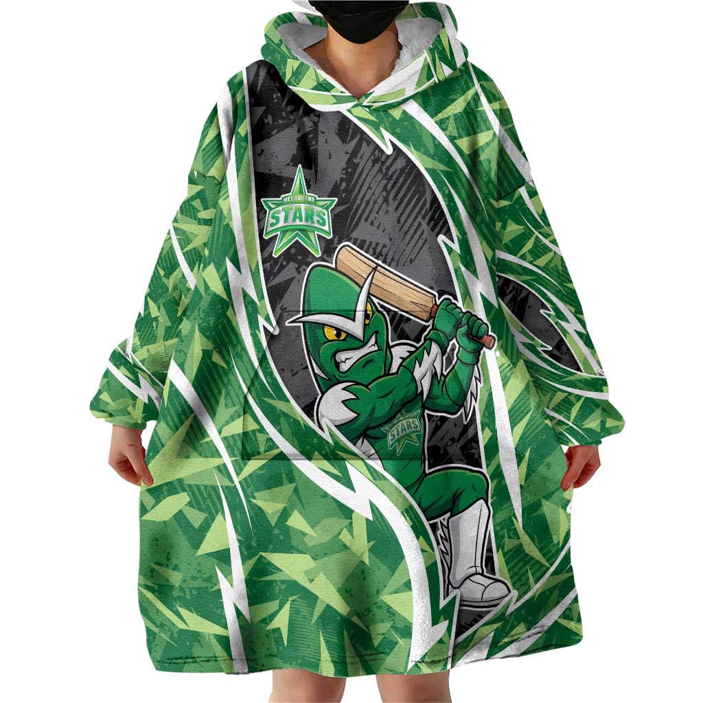 Melbourne Stars Wearable Blanket Hoodie Flaming Lightning Storm Geometric Sports Mascot Art