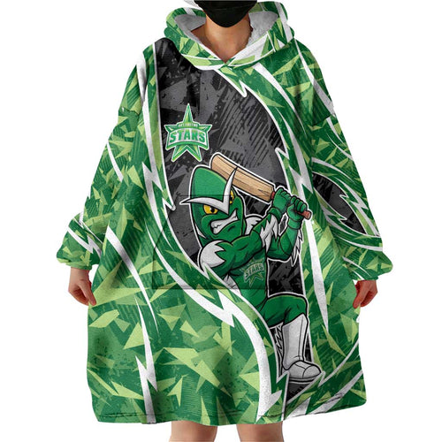 Melbourne Stars Wearable Blanket Hoodie Flaming Lightning Storm Geometric Sports Mascot Art