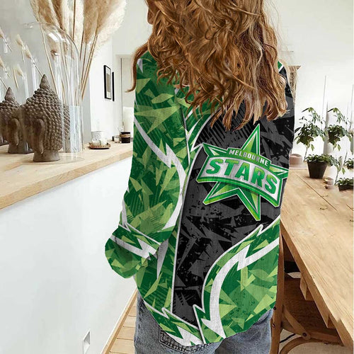 Melbourne Stars Women Casual Shirt Flaming Lightning Storm Geometric Sports Mascot Art