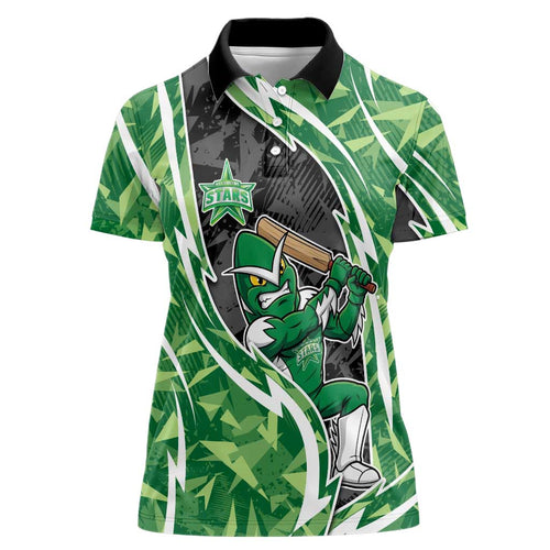 Melbourne Stars Women Polo Shirt Flaming Lightning Storm Geometric Sports Mascot Art