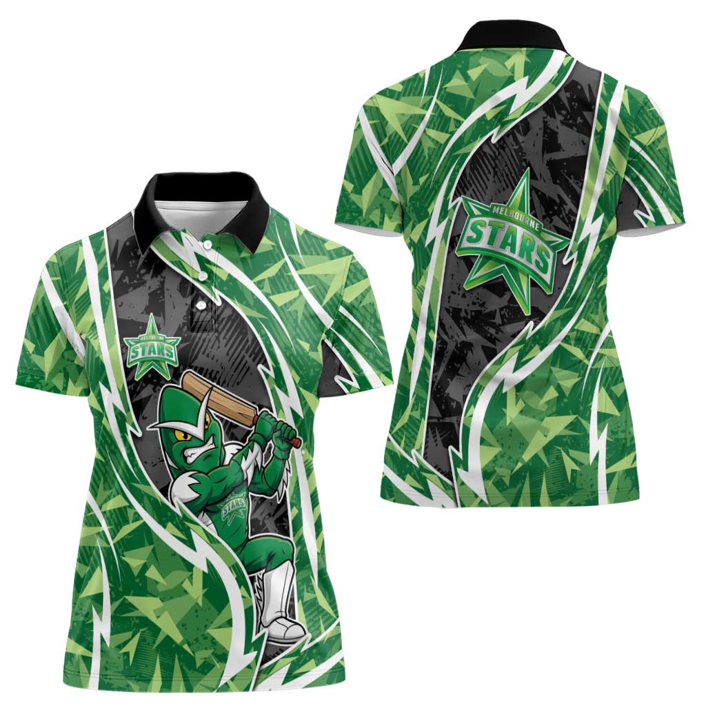 Melbourne Stars Women Polo Shirt Flaming Lightning Storm Geometric Sports Mascot Art