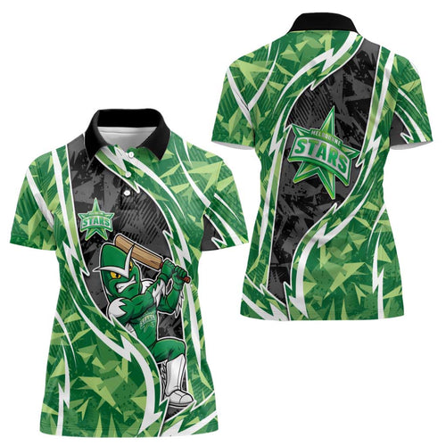 Melbourne Stars Women Polo Shirt Flaming Lightning Storm Geometric Sports Mascot Art