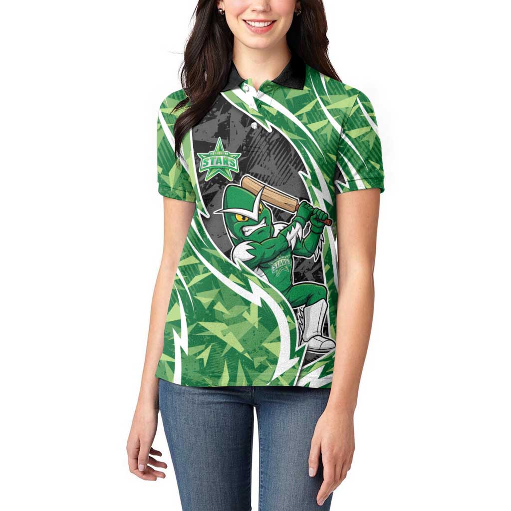 Melbourne Stars Women Polo Shirt Flaming Lightning Storm Geometric Sports Mascot Art