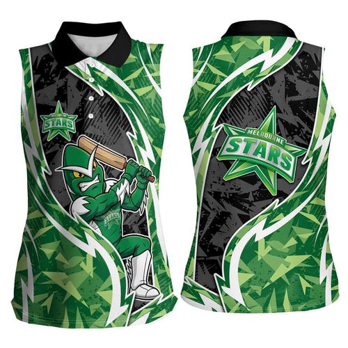 Melbourne Stars Women Sleeveless Polo Shirt Flaming Lightning Storm Geometric Sports Mascot Art