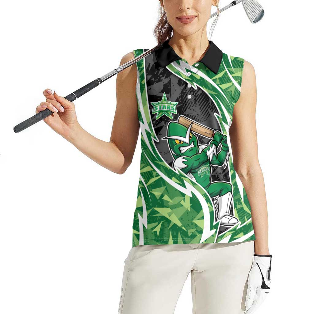 Melbourne Stars Women Sleeveless Polo Shirt Flaming Lightning Storm Geometric Sports Mascot Art