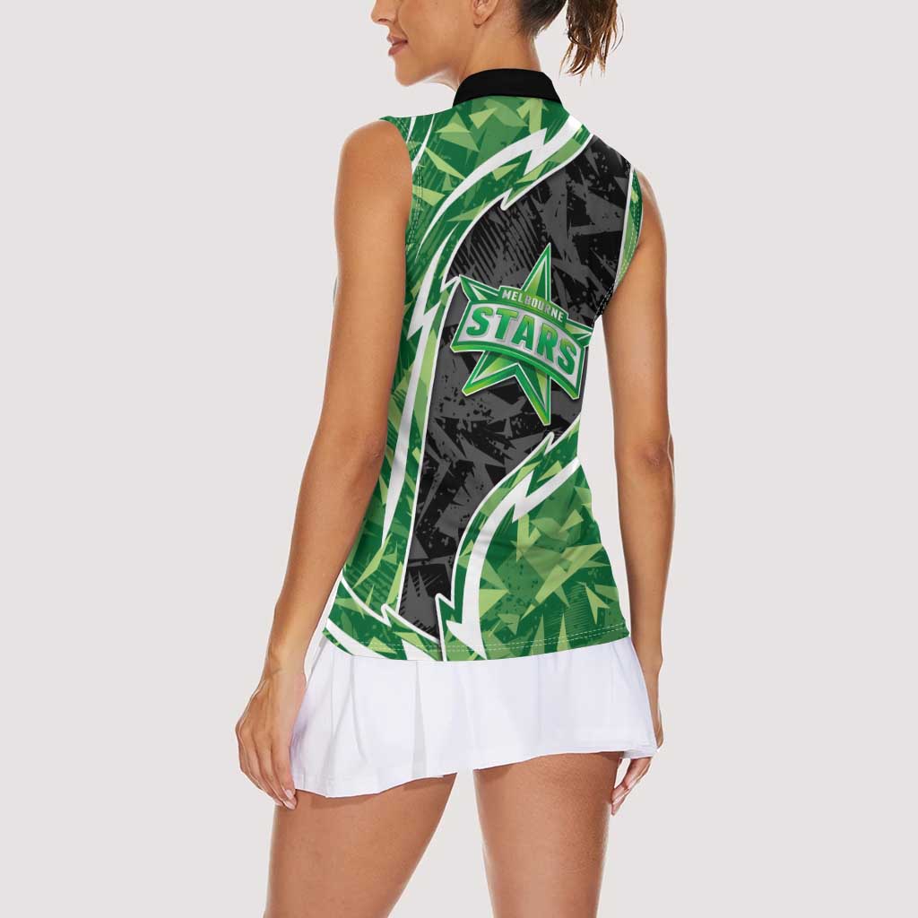 Melbourne Stars Women Sleeveless Polo Shirt Flaming Lightning Storm Geometric Sports Mascot Art