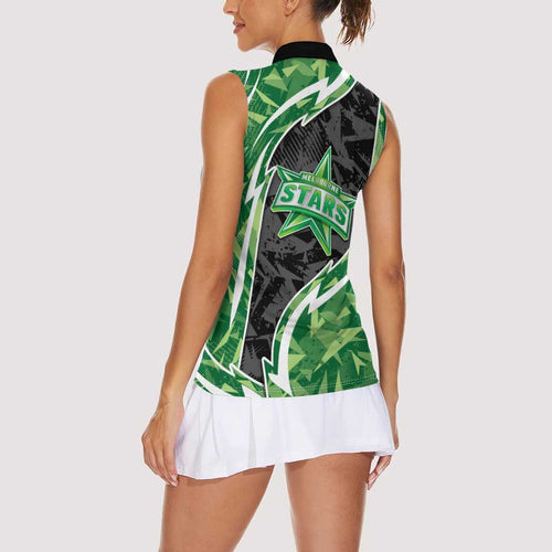 Melbourne Stars Women Sleeveless Polo Shirt Flaming Lightning Storm Geometric Sports Mascot Art