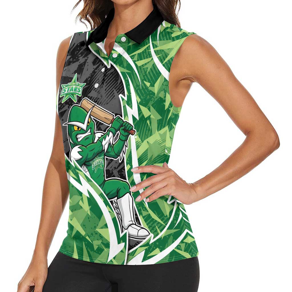 Melbourne Stars Women Sleeveless Polo Shirt Flaming Lightning Storm Geometric Sports Mascot Art