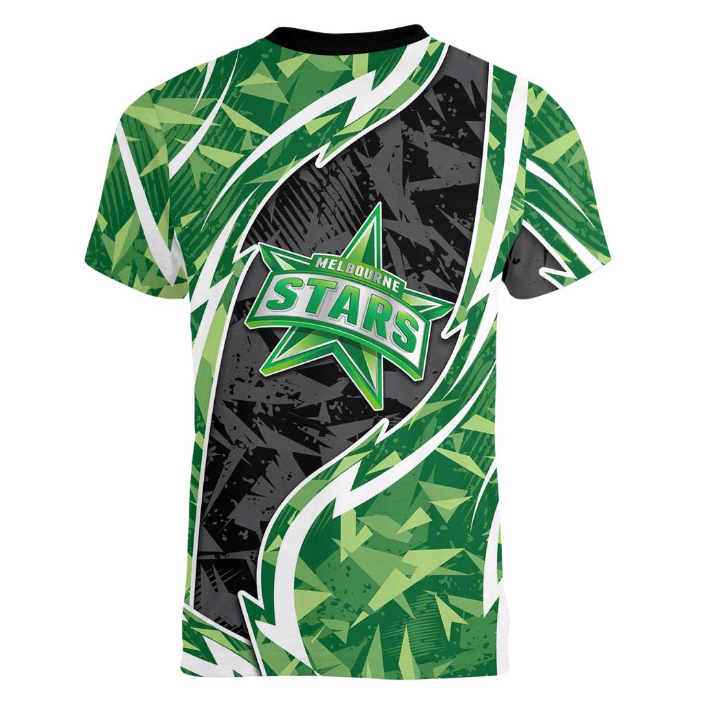 Melbourne Stars Women V-Neck T-Shirt Flaming Lightning Storm Geometric Sports Mascot Art