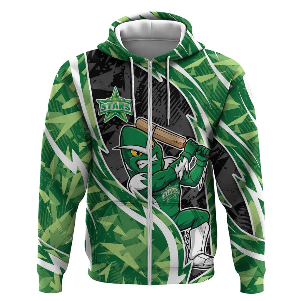 Melbourne Stars Zip Hoodie Flaming Lightning Storm Geometric Sports Mascot Art
