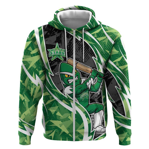 Melbourne Stars Zip Hoodie Flaming Lightning Storm Geometric Sports Mascot Art