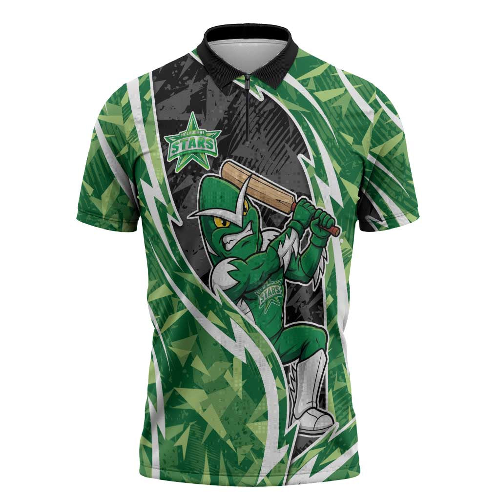 Melbourne Stars Zipper Polo Shirt Flaming Lightning Storm Geometric Sports Mascot Art