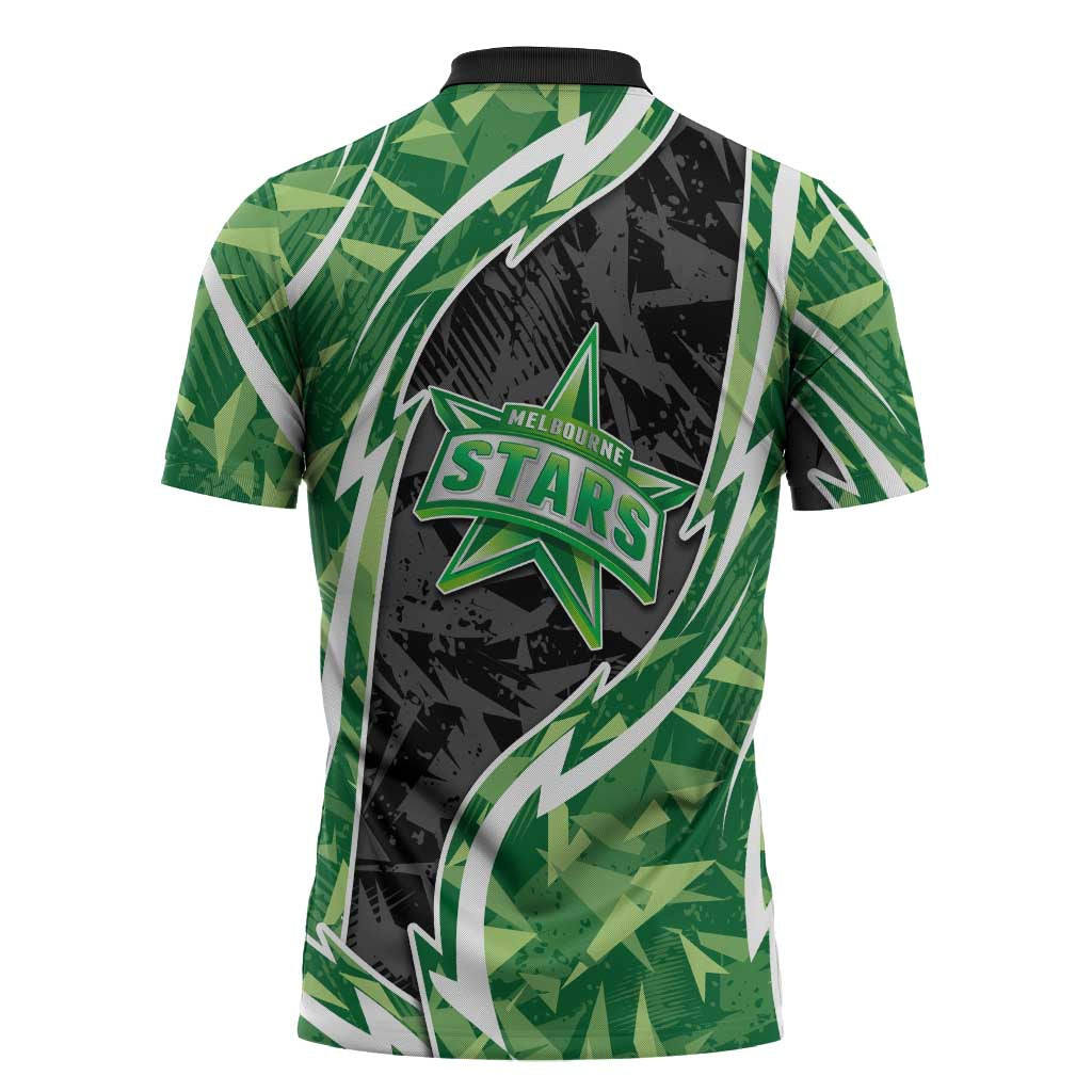 Melbourne Stars Zipper Polo Shirt Flaming Lightning Storm Geometric Sports Mascot Art