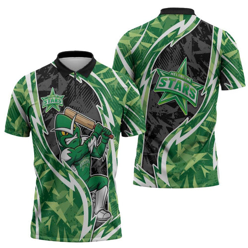 Melbourne Stars Zipper Polo Shirt Flaming Lightning Storm Geometric Sports Mascot Art