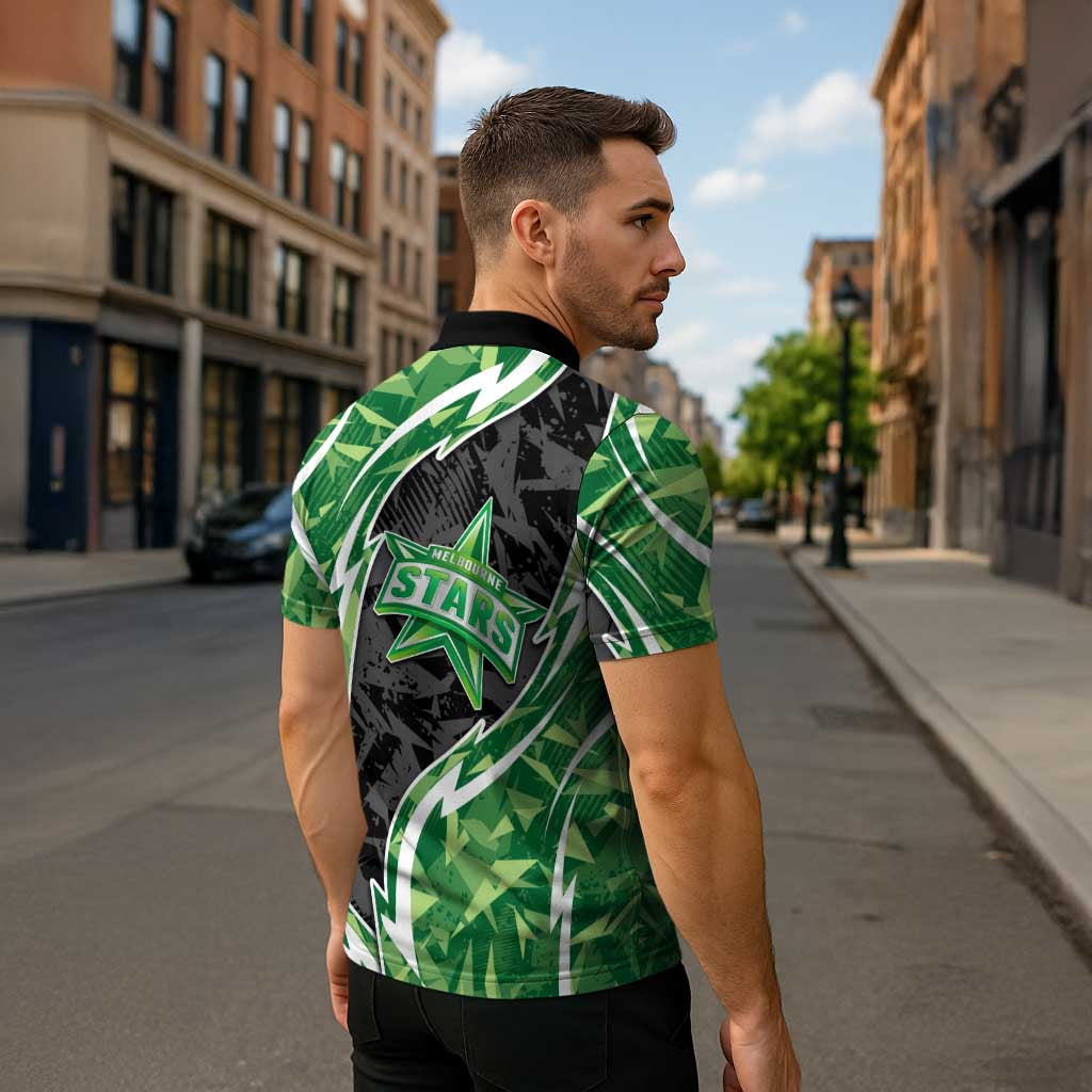 Melbourne Stars Zipper Polo Shirt Flaming Lightning Storm Geometric Sports Mascot Art