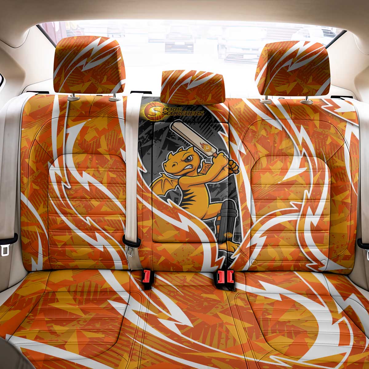 Perth Scorchers Back Car Seat Cover Flaming Lightning Storm Geometric Sports Mascot Art