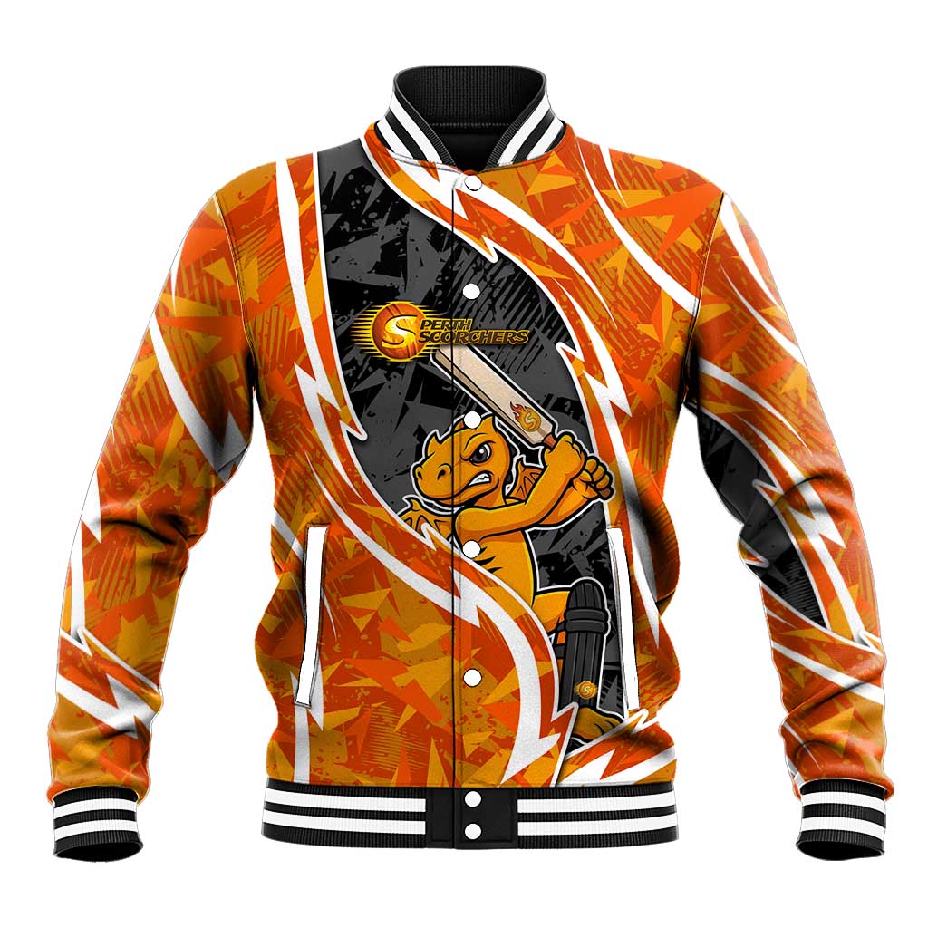 Perth Scorchers Baseball Jacket Flaming Lightning Storm Geometric Sports Mascot Art