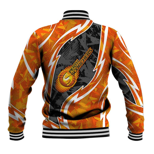Perth Scorchers Baseball Jacket Flaming Lightning Storm Geometric Sports Mascot Art