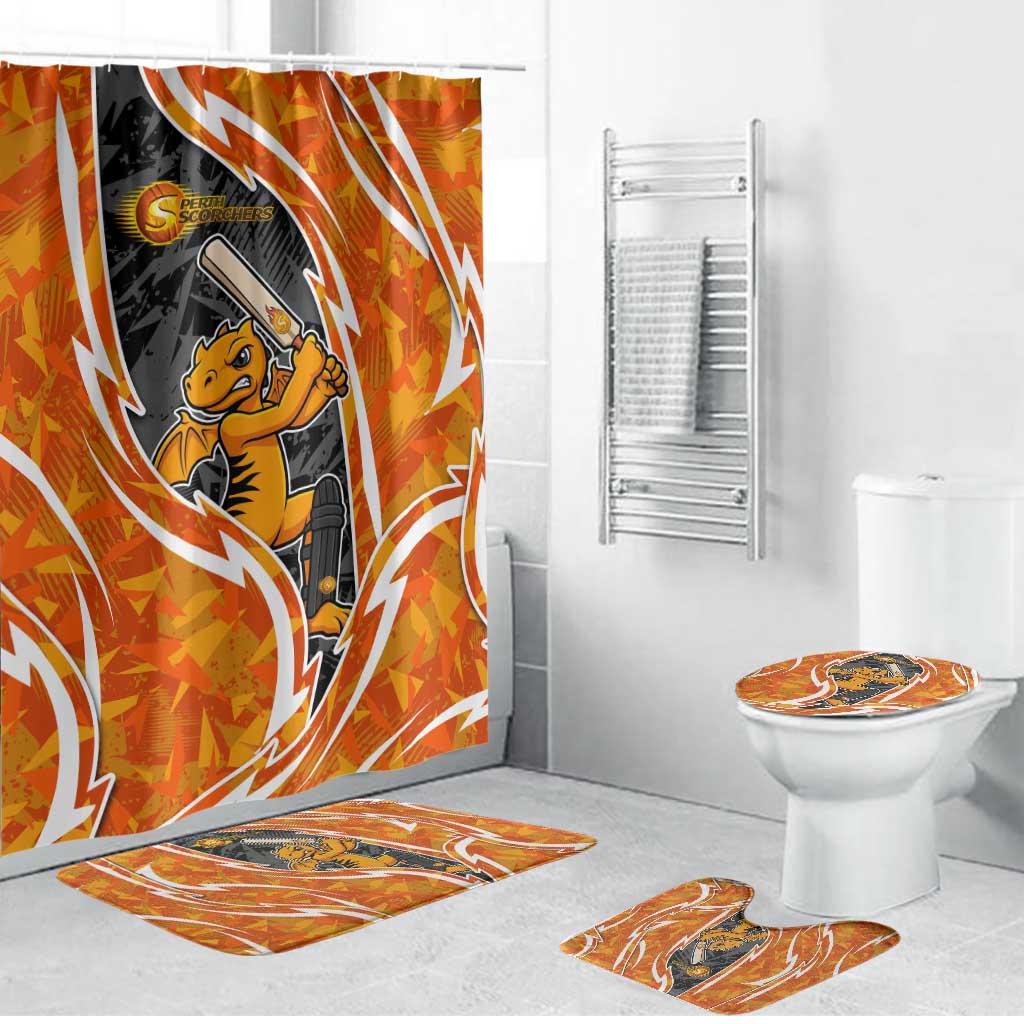 Perth Scorchers Bathroom Set Flaming Lightning Storm Geometric Sports Mascot Art