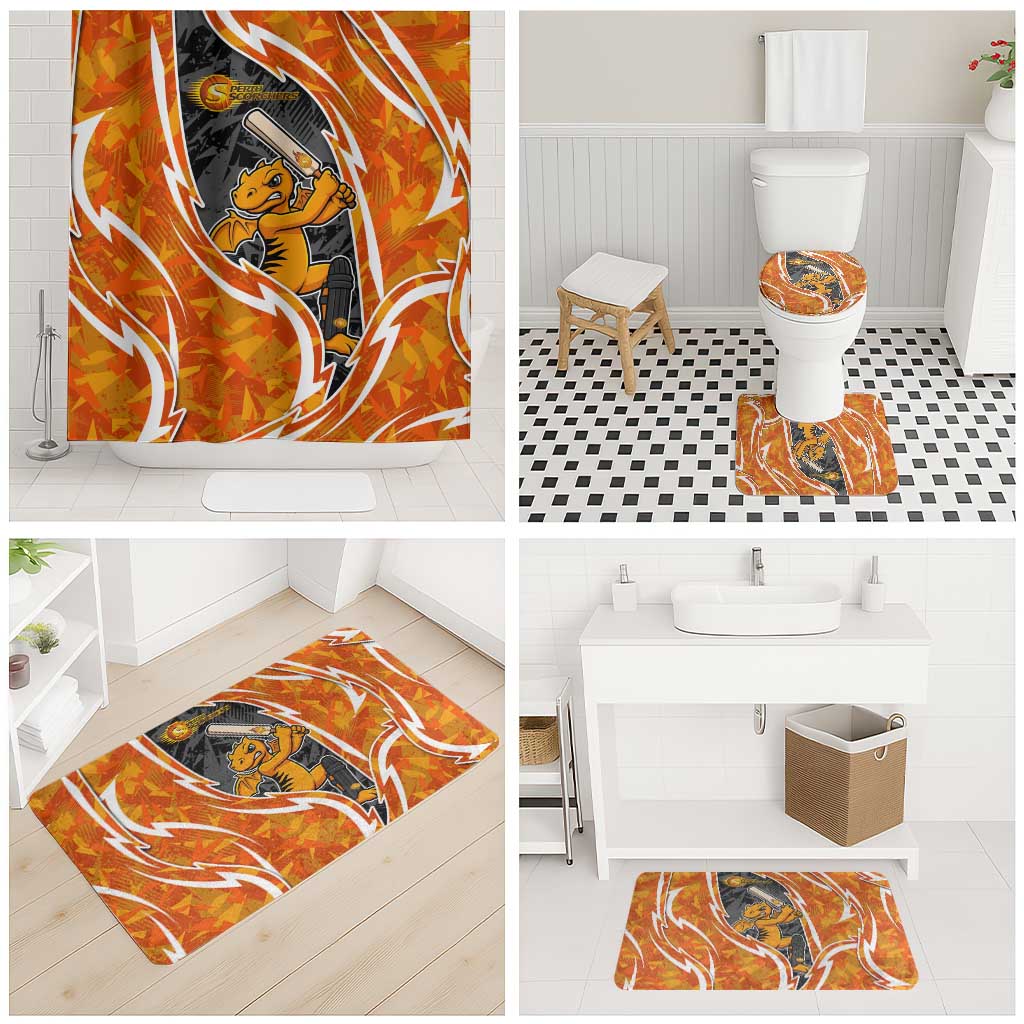 Perth Scorchers Bathroom Set Flaming Lightning Storm Geometric Sports Mascot Art