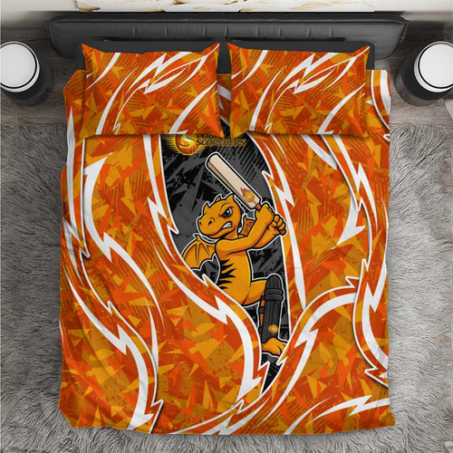 Perth Scorchers Bedding Set Flaming Lightning Storm Geometric Sports Mascot Art