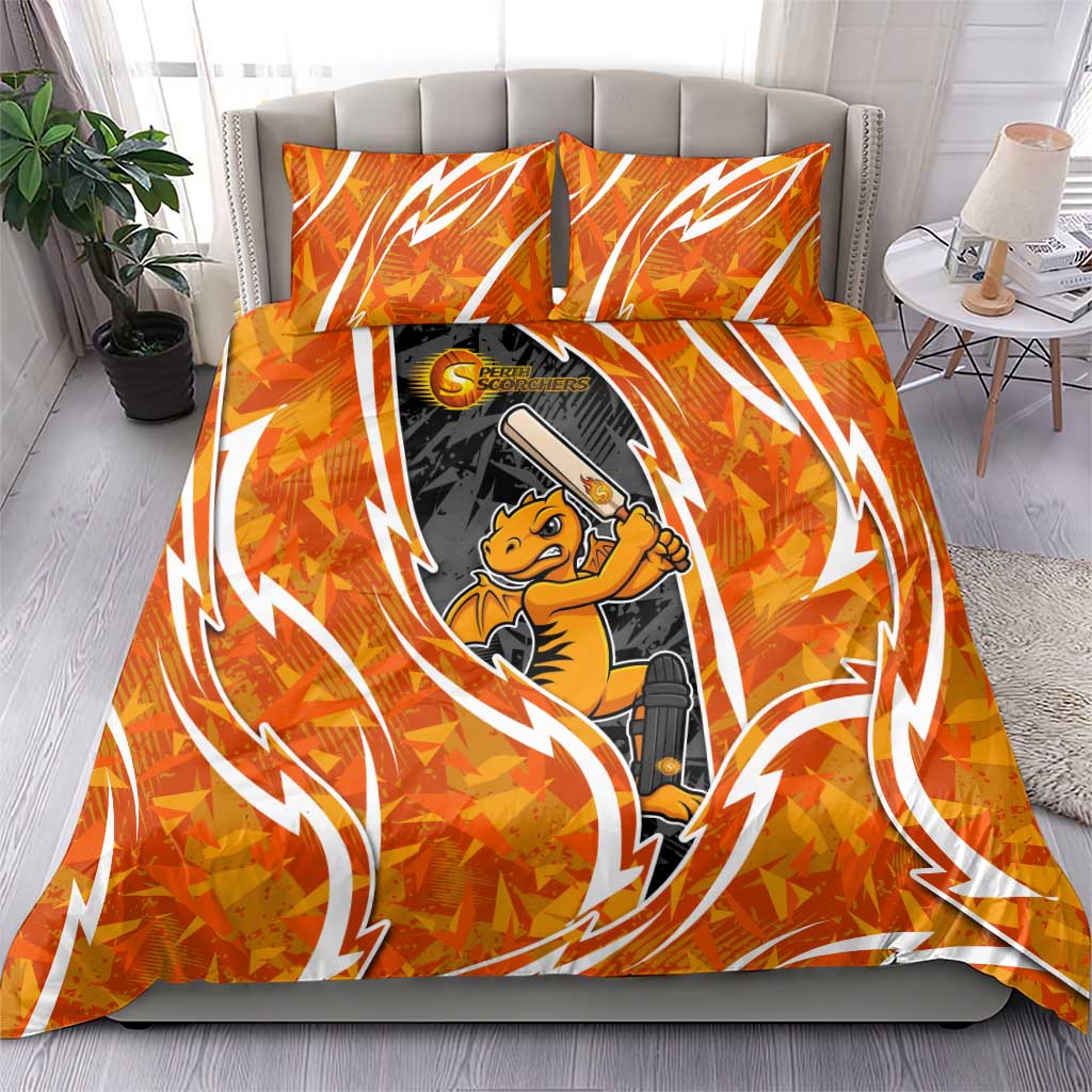 Perth Scorchers Bedding Set Flaming Lightning Storm Geometric Sports Mascot Art