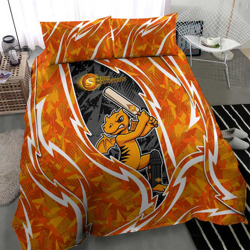 Perth Scorchers Bedding Set Flaming Lightning Storm Geometric Sports Mascot Art