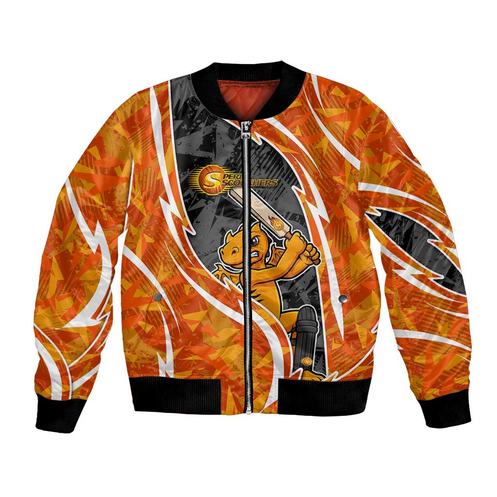 Perth Scorchers Bomber Jacket Flaming Lightning Storm Geometric Sports Mascot Art