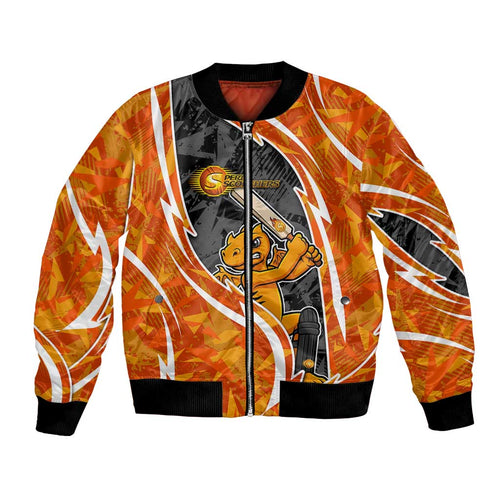 Perth Scorchers Bomber Jacket Flaming Lightning Storm Geometric Sports Mascot Art
