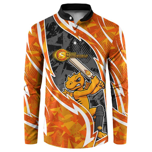 Perth Scorchers Button Sweatshirt Flaming Lightning Storm Geometric Sports Mascot Art
