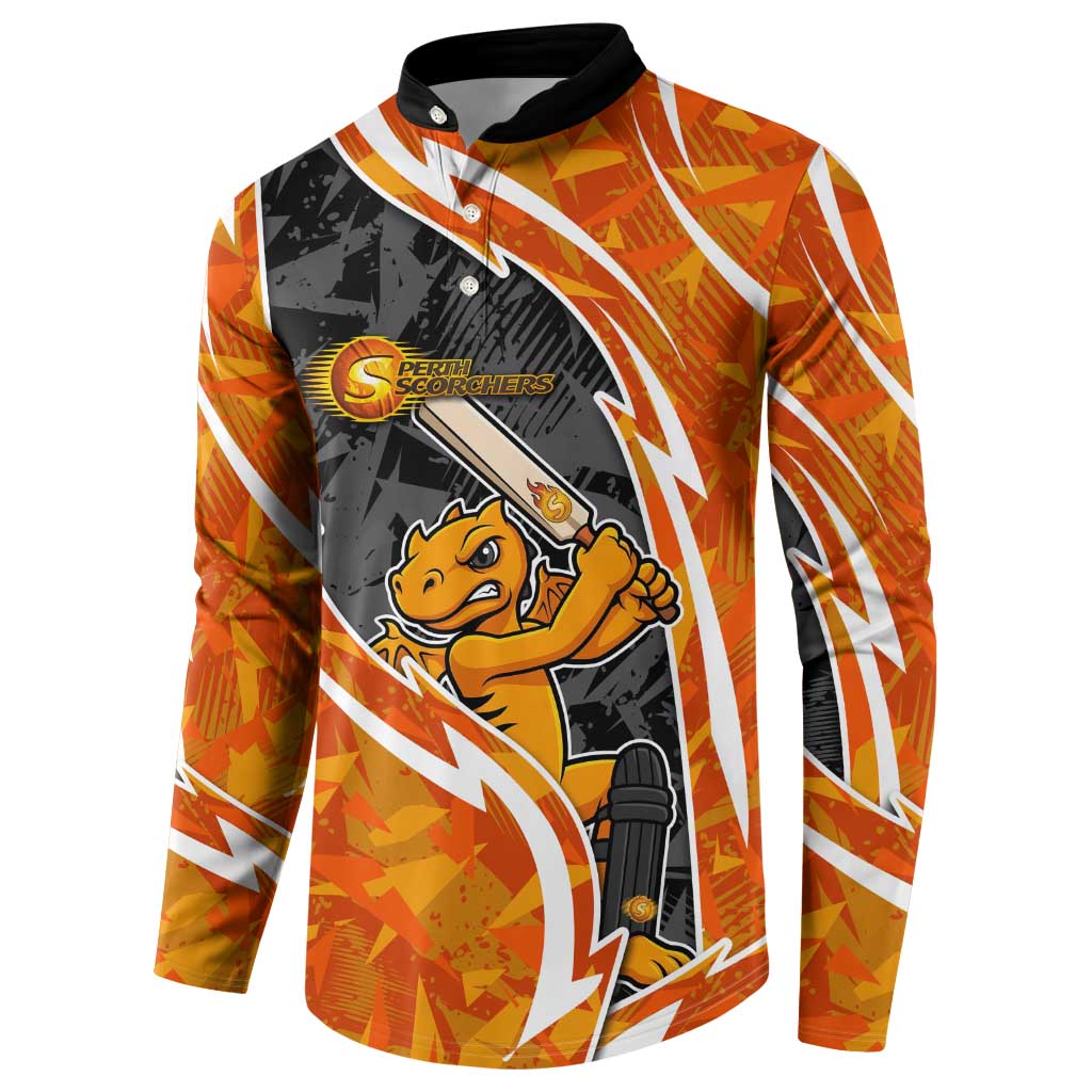 Perth Scorchers Button Sweatshirt Flaming Lightning Storm Geometric Sports Mascot Art