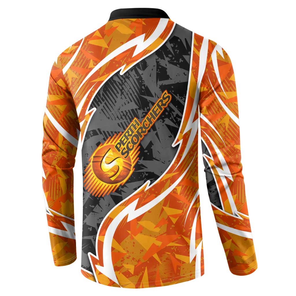 Perth Scorchers Button Sweatshirt Flaming Lightning Storm Geometric Sports Mascot Art