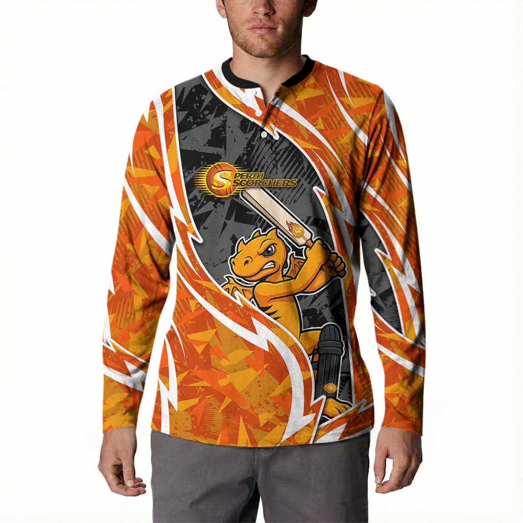Perth Scorchers Button Sweatshirt Flaming Lightning Storm Geometric Sports Mascot Art