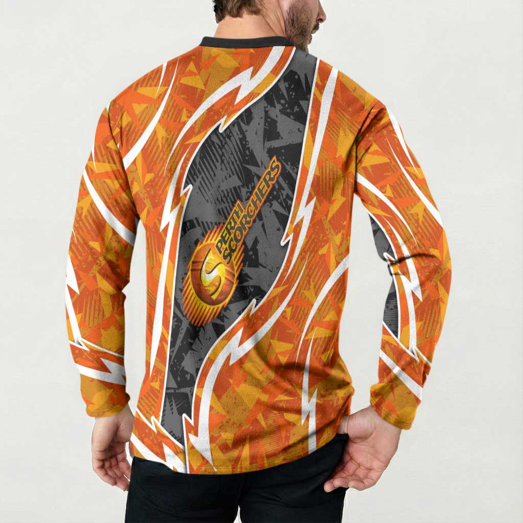Perth Scorchers Button Sweatshirt Flaming Lightning Storm Geometric Sports Mascot Art