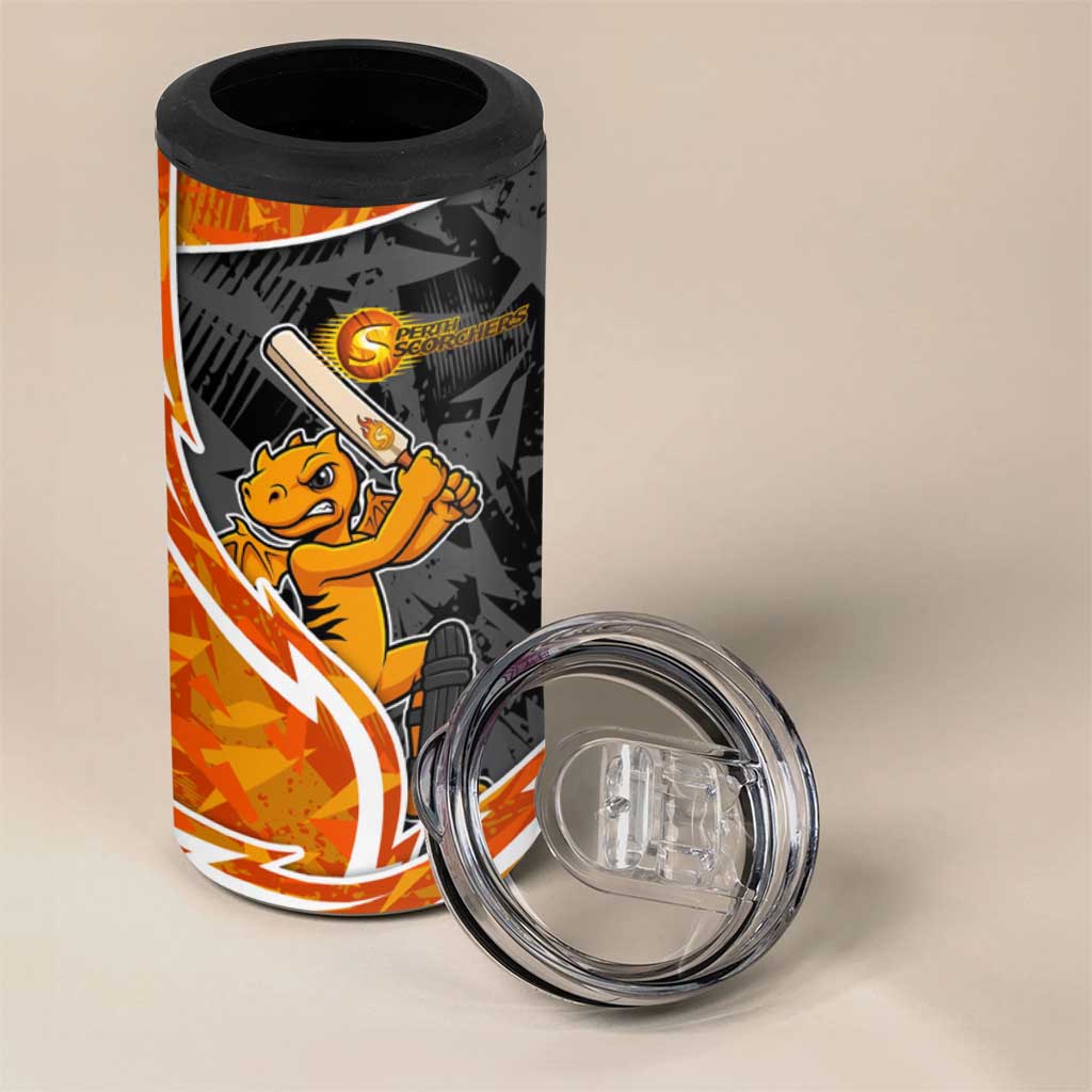 Perth Scorchers 4 in 1 Can Cooler Tumbler Flaming Lightning Storm Geometric Sports Mascot Art