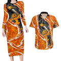 Perth Scorchers Couples Matching Long Sleeve Bodycon Dress and Hawaiian Shirt Flaming Lightning Storm Geometric Sports Mascot Art