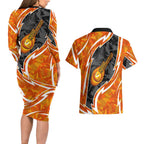 Perth Scorchers Couples Matching Long Sleeve Bodycon Dress and Hawaiian Shirt Flaming Lightning Storm Geometric Sports Mascot Art
