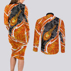 Perth Scorchers Couples Matching Long Sleeve Bodycon Dress and Long Sleeve Button Shirt Flaming Lightning Storm Geometric Sports Mascot Art