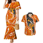 Perth Scorchers Couples Matching Mermaid Dress and Hawaiian Shirt Flaming Lightning Storm Geometric Sports Mascot Art