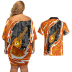 Perth Scorchers Couples Matching Off Shoulder Short Dress and Hawaiian Shirt Flaming Lightning Storm Geometric Sports Mascot Art