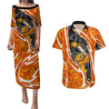 Perth Scorchers Couples Matching Puletasi and Hawaiian Shirt Flaming Lightning Storm Geometric Sports Mascot Art