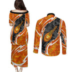Perth Scorchers Couples Matching Puletasi and Long Sleeve Button Shirt Flaming Lightning Storm Geometric Sports Mascot Art