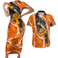 Perth Scorchers Couples Matching Short Sleeve Bodycon Dress and Hawaiian Shirt Flaming Lightning Storm Geometric Sports Mascot Art