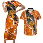 Perth Scorchers Couples Matching Short Sleeve Bodycon Dress and Hawaiian Shirt Flaming Lightning Storm Geometric Sports Mascot Art