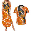 Perth Scorchers Couples Matching Summer Maxi Dress and Hawaiian Shirt Flaming Lightning Storm Geometric Sports Mascot Art