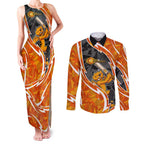 Perth Scorchers Couples Matching Tank Maxi Dress and Long Sleeve Button Shirt Flaming Lightning Storm Geometric Sports Mascot Art
