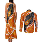 Perth Scorchers Couples Matching Tank Maxi Dress and Long Sleeve Button Shirt Flaming Lightning Storm Geometric Sports Mascot Art