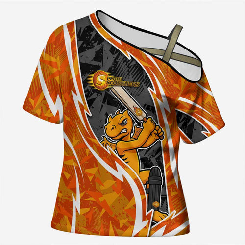 Perth Scorchers Cross Shoulder Shirt Flaming Lightning Storm Geometric Sports Mascot Art